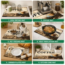 1pc Coffee Pattern Printed Diatomaceous Earth Kitchen Drain Mat, Absorbent Dish Drying Mat, Coffee Machine Mat, Dishwashing Mat, Sink Mat, Kitchen Countertop Protector, Suitable For Cups, Plates, Tableware And Kitchen Decor - Multicolor - View 9