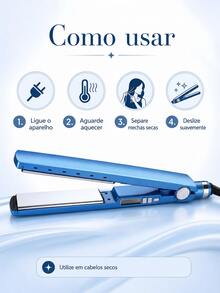 Kit 2 Chapinhas Alisadoras de Cabelo com Controle de Temperatura para Alisar e Modelar - Azul - Visão 3