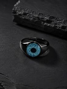 1pc Punk Style Eye Eyeball Element Stainless Steel Black Silver Cast Ring For Men, Jewelry Accessory, Halloween, Vintage - RC776-02 - View 1