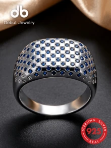 1pc S925 Sterling Silver Ring, Inlaid With Blue Synthetic Cubic Zirconia, Unisex Couple Wear, Square Classic Unique Guardian Jewelry, Valentine's Day Christmas Gift, Gift Box - Square Classic Style - View 6