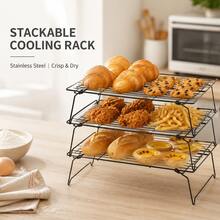 1pc Black Non-Stick Cooling Rack, Kitchen Baking Tool, Bread Cooling Rack, Cookie Food Cooling Rack - Black - View 9