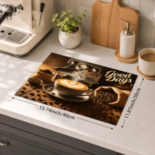 1pc Coffee Pattern Diatomaceous Earth Kitchen Drain Mat, Absorbent Dish Drying Mat, Coffee Machine Mat, Dishwashing Mat, Sink Mat, Kitchen Countertop Protector, Suitable For Cups, Plates, Tableware And Kitchen Decor - Multicolor - View 13