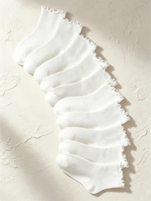 5/10 Pairs Kids All-Season White Ruffle Lace Princess Socks, Simple & Comfortable, Suitable For Daily Wear, Travel And Sports - White - View 1