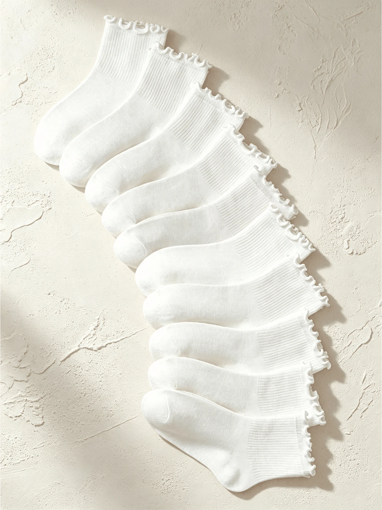5/10 Pairs Kids All-Season White Ruffle Lace Princess Socks, Simple & Comfortable, Suitable For Daily Wear, Travel And Sports - White - View 1
