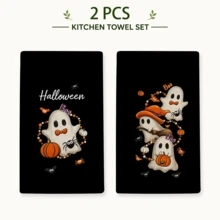 2pcs Black Beads Pumpkin Halloween Kitchen Towels, Farmhouse Bat Spider Decorative Hand Towel Set - Multicolor - View 14