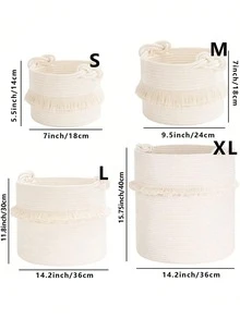 1pc Extra Large Handwoven Storage Basket - Bohemian Style, With Cute Tassel Decoration, Decorative Basket, Laundry Basket, Suitable For Storing Magazines, Toys, Blankets And Clothes, Home Decor - Home Storage Container. - White - View 5