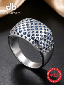 1pc S925 Sterling Silver Ring, Inlaid With Blue Synthetic Cubic Zirconia, Unisex Couple Wear, Square Classic Unique Guardian Jewelry, Valentine's Day Christmas Gift, Gift Box - Square Classic Style - View 3