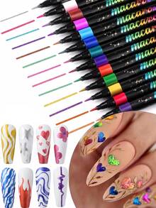 12pcs/Set Nail Art Graffiti Pens, Resin Paint Brushes, Abstract Line & Detail Floral Design, Waterproof Nail Art Tool Pens, Nail Art Graffiti Pen Set, Nail Art Graffiti Line Pens, Waterproof Nail Polish, DIY Quick-Dry Dotting Pens, Fine 3D Nail Art Brushes, Quick-Dry Design, Suitable For Home & Salon DIY, Detail Long-Lasting Design, 12-Color Nail Art Pen Set, 2026 New Gel Nail Marker Pens, DIY Nail Marker Painting Line Pens, Nail Decoration Tools, Nail Art Graffiti Dotting Waterproof Painting Line Pens DIY (1 Set) - Multicolor - View 7