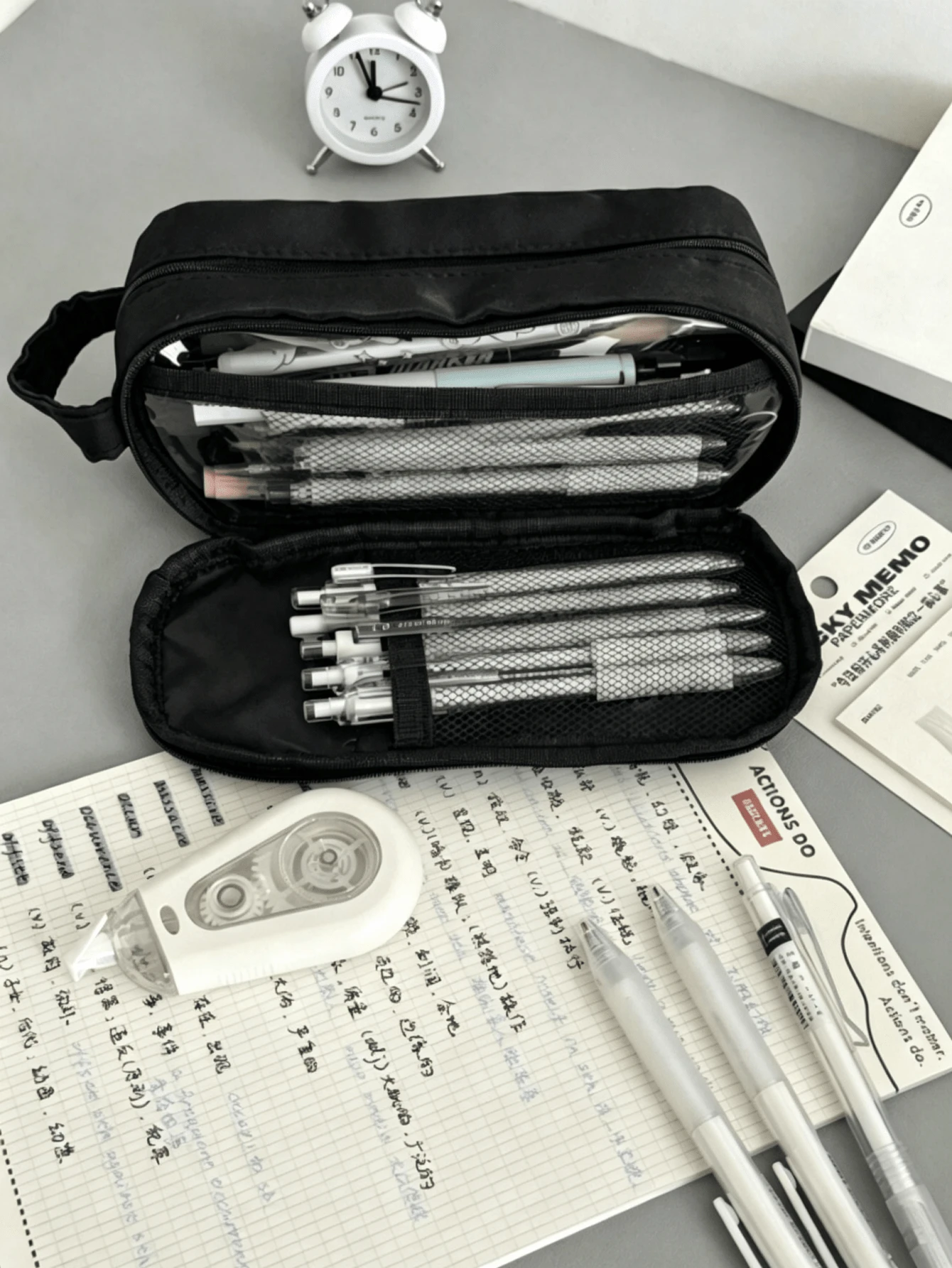 極簡純色雙拉鍊收納袋 大容量學生文具雜物收納包 手提筆袋 開學必備 - 多色 - 查看 1