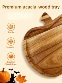 1/2pcs Halloween Acacia Wood Tray, Delicate Wood Grain, Unique And Stylish Design, Can Hold Candy, Cookies, Nuts, Cold Platters, Cheese Platters, Suitable For Afternoon Tea, Dinner, Halloween Use, Daily Use, Gift For Friends And Family, Adding Sweet Atmosphere To The Holiday - View 4