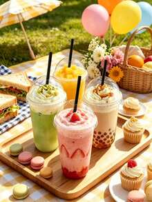 Domed Lid Straw Handheld Container, Stackable Outdoor Picnic Container, Suitable For Enjoying Fruit Smoothies, Mango Smoothies And Other Drinks On The Lawn, Creating A Relaxed Outdoor Dining Atmosphere. - View 3