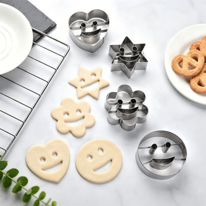 4/6pcs Smiling Face Sun Flower Cookie Cutter Set, Stainless Steel Cookie Mold With Inner Mold Double-Sided Cutting, Home Baking DIY Frosting Fondant Cookie Pie Crust Press Mold, Handmade Dessert Tool