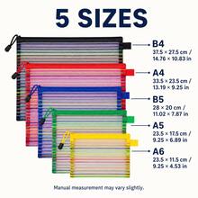1/5pcs Rainbow Mesh Zipper Storage Bag Set, Multi-Size Document & Pencil Organizer Pouch For School, Office And Travel - Sets - View 4