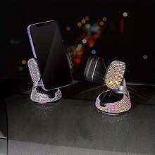 1pc Shiny Car Phone Holder, 360° Adjustable Crystal Dashboard Phone Mount, Universal Car Phone Holder For Windshield And Dashboard - A - View 1