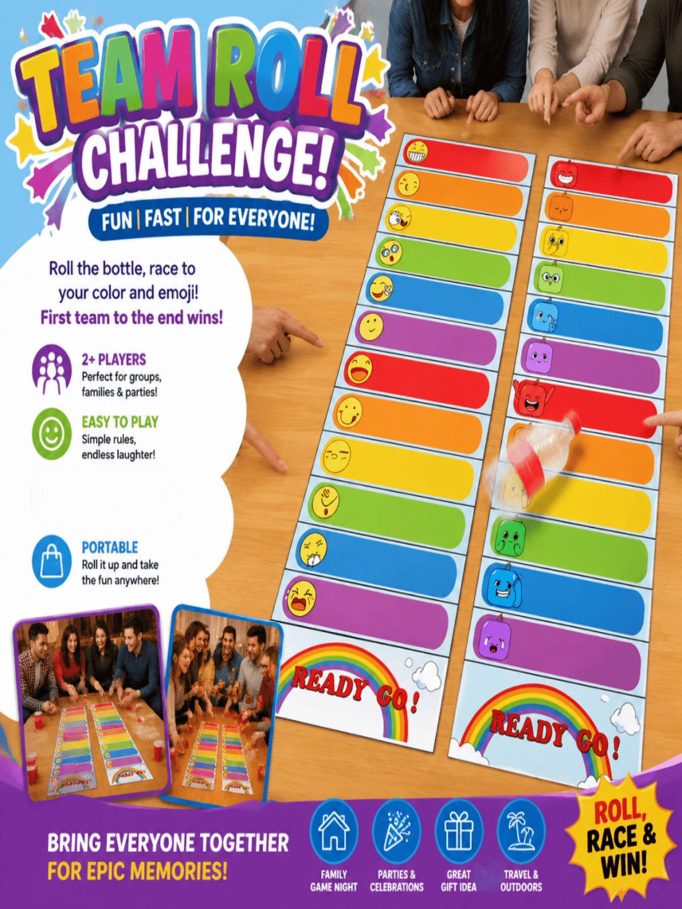 1pc Rainbow Party Reward & Penalty Rolling Game Mat, Fun Challenge Stair Game, Indoor Desktop Rolling Reward Board Game, Suitable For Family And Team, Outdoor Activities, Graduation Ceremony, Birthday Party, Halloween, Christmas Gift - Multicolor - View 1