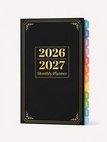 BUBU 2026-2027 A6 週計畫與月計畫手帳本，附彩色索引分頁標籤、筆記頁與優先順序管理，年度規劃校園用品辦公用品 - 黑色 - 查看 1