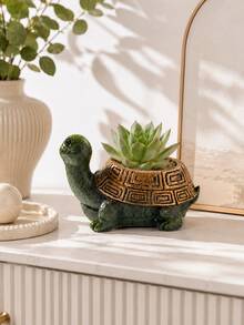 1pc Turtle Shaped Succulent Planter, Resin Animal Planter, Mini Desk Decor For Home & Office - Multicolor - View 3