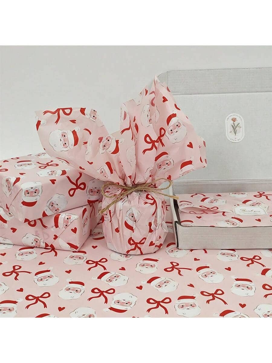 60/30/10 Sheets Santa Claus Gift Pattern Wrapping Paper, 50*35cm, With 8 Adhesive Stickers For Easy Sealing, Suitable For Christmas, Wedding, Valentine's Day, Birthday Gift Wrapping, Bouquet Wrapping, Gift Bag Filling And Party Favors
