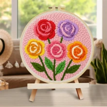 2D 初學者戳戳繡刺繡套件附框架,彩色花卉主題,20*20cm/7.9*7.9in 預印圖案 DIY 戳戳繡套組,含完整毛線與戳戳工具組,手工客廳臥室牆面裝飾,理想生日禮物 - 繽紛花朵 - 查看 14
