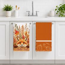 2PCS Kitchen Towel, Autumn Fox Pattern, 40*60cm Rectangular Microfiber Kitchen Towel, Dish Cloth, Tablecloth, Hand Towel, Kitchen Decor, Home Decor, Housewarming Gift For Neighbors, Kitchen Napkin And Dish Cloth, Home Decor, Gift, Perfect For Kitchen And Bathroom Use - Coral Orange - View 8