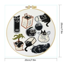 1PC 20*20cm/7.9*7.9in,Black Cat Embroidery Kit, DIY Handmade Embroidery Set For Adult Beginners, Home Gift, Women's Sewing Gift, Including User Manual, Printed Pattern Fabric, Embroidery Frame, Needle And Thread. - Black Cat - View 4