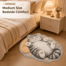 1pc Healing Cat Star Moon Shaped Carpet, 2D Printed Rug, Cream Style Bedroom Versatile Decor, 1-5cm Cutting Error, Soft Touch, Pet Lover Gift, Decorative Carpet, Bedroom Decor, Small Rug, Carpet, Home Decor, Living Room Carpet, Bedroom Carpet, Washable Carpet - Multicolor - View 2