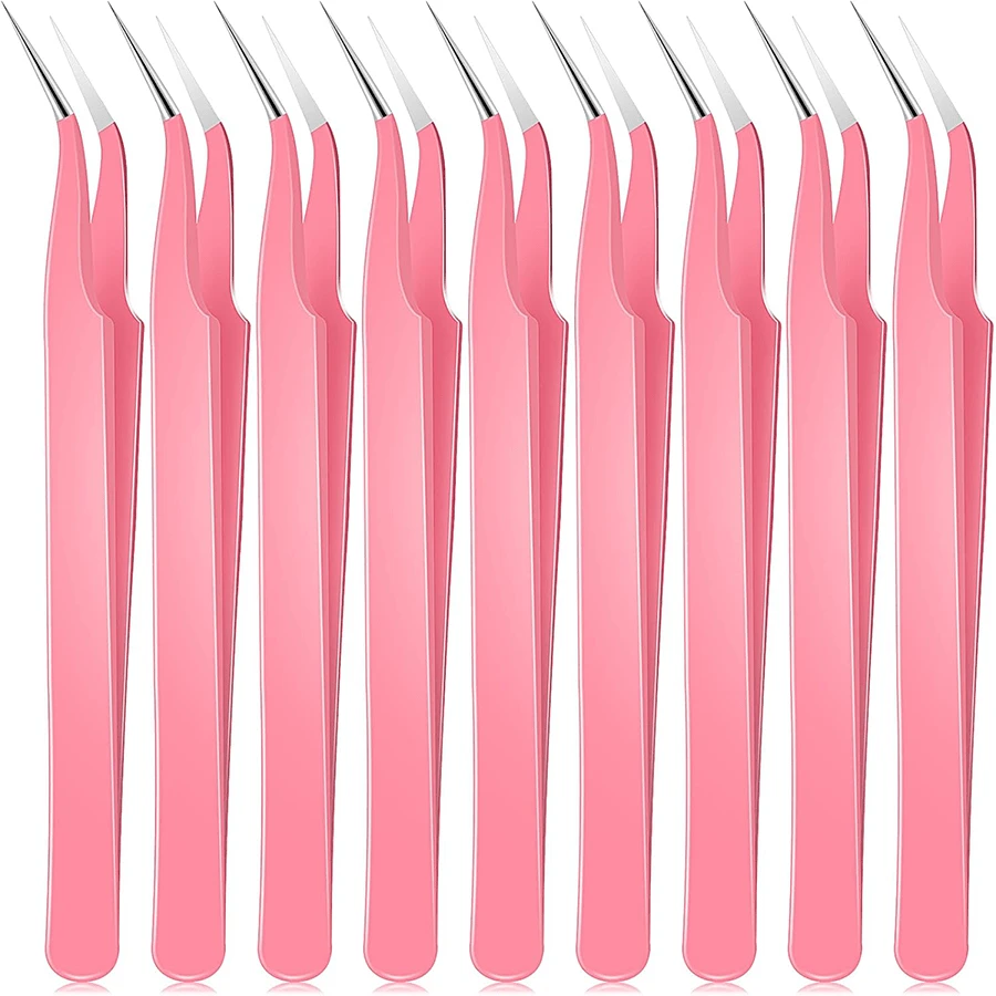 9pcs Handmade Bent Tweezers, Multi-Functional Curved Tweezers, Suitable For Handmade Crafts, Jewelry Making, DIY, Nail Art, Eyelash Extensions (Pink) - Multi-color - View 1