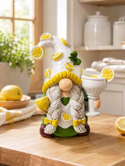 1pc Lemon Gnome Figurine, Cute Farmhouse Style Kitchen Decor, Spring Summer Lemon Mini Ornament, Suitable For Tiered Tray, Countertop, Coffee Bar, Shelf And Desk, Sweet Gift For Women, Mom, Friends And Gnome Lovers