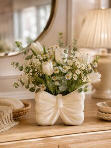 1pc Oversized Bow Decor Vase, Cute Ribbon Design Vase, Suitable For Home Decor, Living Room Tabletop, Bedroom Shelf And Gift Display - 1PC - View 1