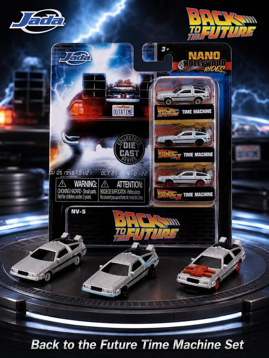 Jada Toys Nano Holly-Wood Rides Back To The Future Time Machine Die-Cast Vehicle Collection, Classic DeLorean Mini Metal Car Set, Official Movie Licensed Replica Model For Sci-Fi Fans, Film Collectors And Display Enthusiasts - Multicolor - View 1