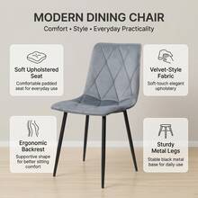 1pc Grey Velvet Dining Chair, Upholstered Easy-Clean Chair With Padded Seat, Ergonomic Backrest & Black Metal Legs, 120 Kg Capacity, For Dining Room, Kitchen & Living Room - Light Grey - View 2