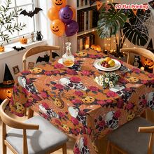 1/2pcs Halloween Tablecloth, Halloween Theme Skull Rose Pumpkin Pattern Polyester Tablecloth Suitable For Dining Table, Kitchen, Coffee Table, Picnic, Camping, Country Farmhouse Decor, Holiday Tabletop Protection - Multicolor - View 7