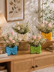 1pc Oversized Bow Decor Vase, Cute Ribbon Design Vase, Suitable For Home Decor, Living Room Tabletop, Bedroom Shelf And Gift Display - 1PC - View 4