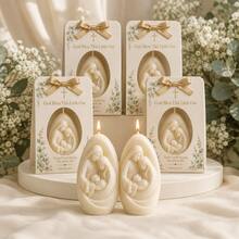 8 Sets Holy Family Candle Favors With Cards And Gold Ribbons, Religious Baptism, Christening, First Communion Party Favors, Baby Baptism, Church Ceremony Guest Gifts - White - View 4