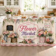 Vintage Floral Market Table Skirt, Printed Garden Pattern, Romantic Country Style Polyester Tablecloth, Suitable For Garden Party, Bridal Shower, Spring Event, Afternoon Tea And Wedding Decor - A - View 6