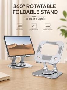 1pc 360° Rotating Adjustable Tablet Stand, Foldable Height Adjustable Desktop Phone And Tablet Holder, Multi-Angle Metal Stand, Compatible With IPad, Smartphones, Home Office, Reading And Video Calls - Rotating Flat Stand YIN - View 4