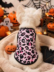 1pc Halloween Leopard Print Ghost Pattern Pet Vest, Casual Fashion, Heat-Insulating, Breathable, Physical Anti-Shedding, Suitable For Cats And Dogs, Indoor And Outdoor - Multicolor - View 1