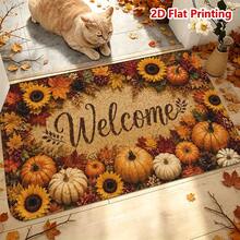 1/2pcs Autumn Door Mat, Thanksgiving Theme Flannel Door Mat, Soft Comfortable Absorbent Non-Slip Machine Washable, Multi-Functional Home Entrance Carpet Kitchen Bathroom Hallway Mat, Decorative Sunflower Pumpkin Maple Leaf Pattern, Suitable For Living Room Bedroom Patio Laundry Room Holiday Decor - Multicolor - View 4
