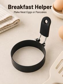 1pc Round Egg Pancake Mold With Foldable Handle, Easy Release, Suitable For Frying Eggs, Pancakes, Sandwiches, Home Kitchen Cooking, Brunch Meal Preparation, Daily Breakfast Tool - Multicolor - View 6