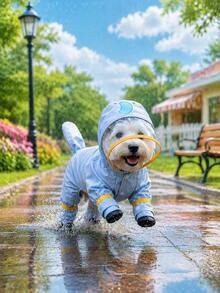 1 buah Jas Hujan Anjing Motif Gajah Biru, Gaya Kartun Lucu, Tahan Air, Desain Empat Cakar Seluruh Tubuh dengan Tudung Transparan, Lubang Tali dan Lengan Sepatu, Cocok untuk Anjing Kecil seperti Teddy, Bichon Frise untuk Hari Hujan dan Semua Musim - Biru - View 4