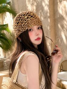 Women's Y2K Contrast Color Sequin Hollow‑Out Knitted Hat, Breathable Handmade Casual Beanie, For Music Festival Holiday Party Photo Prop Outdoor Daily - Multicolor - View 4