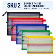 1/5pcs Rainbow Mesh Zipper Storage Bag Set, Multi-Size Document & Pencil Organizer Pouch For School, Office And Travel - Sets - View 9
