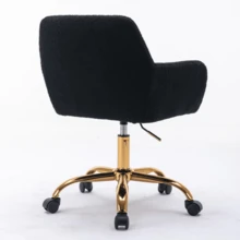 Hengming Height-Adjustable Swivel Faux Fur Vanity Chair For Bedroom & Home Office - 黑色 - 查看 4