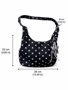 Black Background White Star Print One Shoulder Gym Bag, Lightweight And Easy To Carry For Daily Use, Can Store Toiletries, Sports Apparel And Other Fitness Gear, Paired With Star Pendant For An Exquisite And Eye-Catching Look, Versatile Style Suitable For Gym Workouts, Yoga Practice, Short Trips And Daily Shopping - Multicolor - View 8