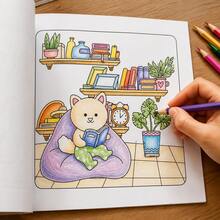 Fuzzy Hygge Bold & Easy Coloring Book 40 Pages, Kawaii Cute Animals Cozy Scenes, Stress Relief Activity For Kids Adults & Teens, Birthday Gift - Multicolor - View 5