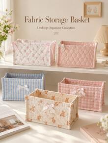 Bow Lace Foldable Fabric Storage Basket, Large Capacity Desktop Organizer Bin For Cosmetics, Toys, Books And Sundries,Room Decor For Bedroom, Nursery, Dorm,Holiday ,Holiday ,Cyber Monday ,Christmas,Christmas Gifts,Halloween - Multicolor - View 1