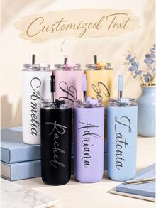 Gelas Sedotan Ukir 16oz yang Dipersonalisasi, Botol Air Stainless Steel, Perlengkapan Penting untuk Kembali ke Sekolah, Hadiah Ulang Tahun, Gelas Air Portabel yang Dapat Digunakan Kembali, Cocok untuk Kehidupan Kampus, Gelas Ukir Kustom untuk Pelajar, Mug Pantai Musim Panas yang Dipersonalisasi, Hadiah Hari Ibu - Gelas Sedotan Bernama Aneka Warna - View 1