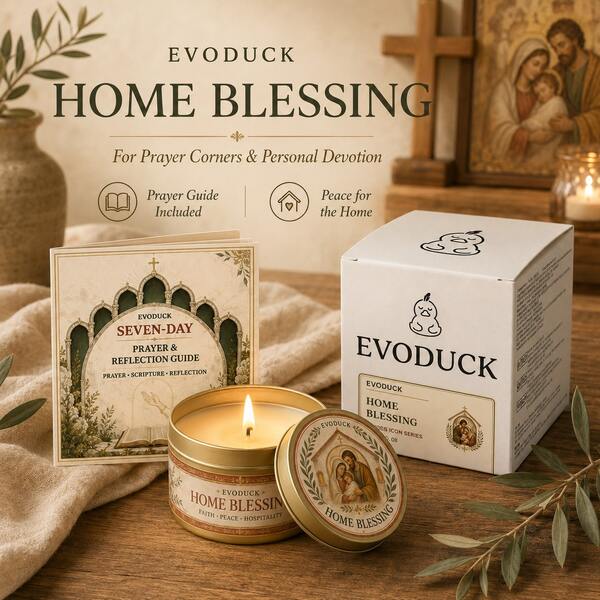EVODUCK 1pc Home Blessing Prayer Tin Candle With 7-Day Prayer And Reflection Guide Manual, Holy Family Peace Christian Spiritual Candle, Suitable For Home Altar, Entryway, Kitchen Shelf Decoration, Housewarming, Wedding Newlyweds, Real Estate Agent Closing Gift