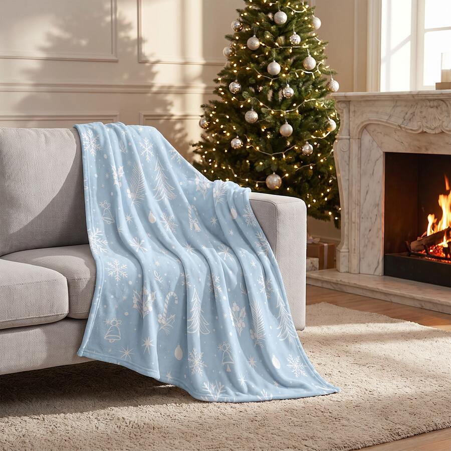 Soft & Comfortable 1pc Modern Flannel Christmas Nap Blanket - Christmas Tree, Deer, Snowflake, Snowman - Polyester Nap Blanket - Digital Print Craft, Suitable For Sofa, Bed, Travel, Office Home Decor - Multicolor - View 1
