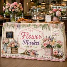 Vintage Floral Market Table Skirt, Printed Garden Pattern, Romantic Country Style Polyester Tablecloth, Suitable For Garden Party, Bridal Shower, Spring Event, Afternoon Tea And Wedding Decor - A - View 5